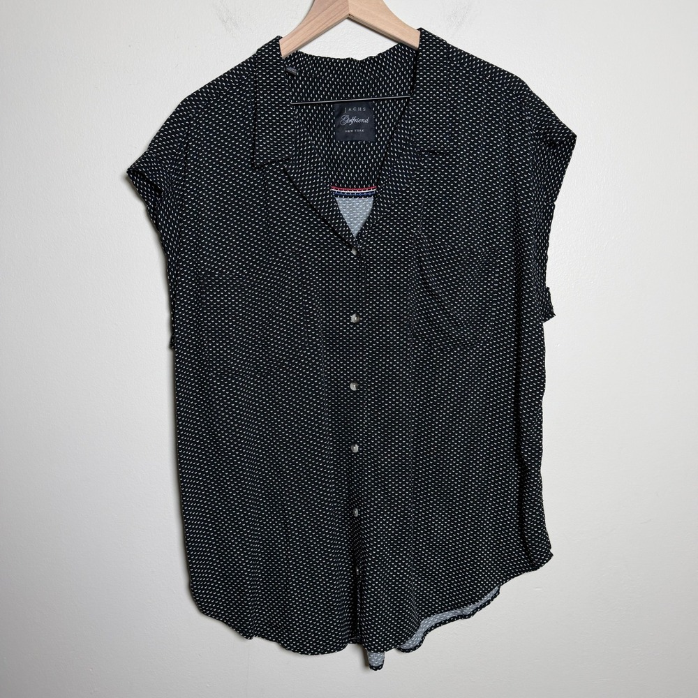 Jachs Girlfriend Womens Top XXL Black White Heart Print Short Sleeve Button Up